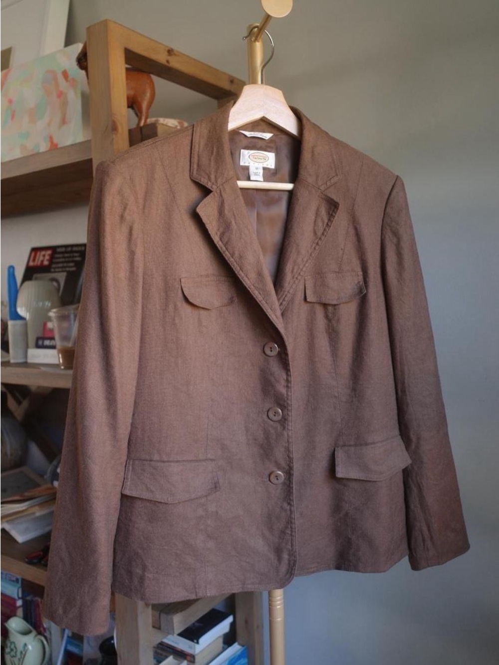 Vintage 90’s Talbots Petite Chocolate Brown Italian Linen + Silk Blazer